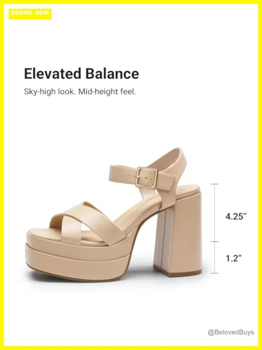 Women's Platform Chunky Heel Sandals - Faux Leather Square Toe Ankle Strap